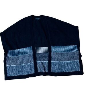 Banana Republic Black and Light Grey Open-Front Women's Knit Poncho